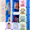 BRIAN & DANY Portable Cartoon Clothes Closet DIY Modular Storage Organizer, Sturdy and Safe Wardrobe for Children and Kids, 8 Cubes&2 Hanging Sections, 30% Deeper Than Standard Version, Blue - 1