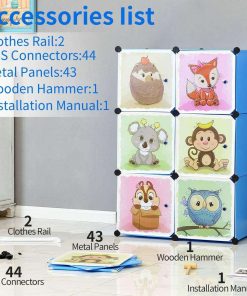 BRIAN & DANY Portable Cartoon Clothes Closet DIY Modular Storage Organizer, Sturdy and Safe Wardrobe for Children and Kids, 8 Cubes&2 Hanging Sections, 30% Deeper Than Standard Version, Blue - 4