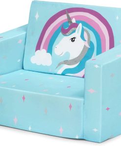 Delta Children Cozee 2-in-1 Convertible Sofa to Lounger For Bedroom - Lightweight,Portable Comfy Flip Open Couch-Sleeper for Kids, Blue Unicorn - 9
