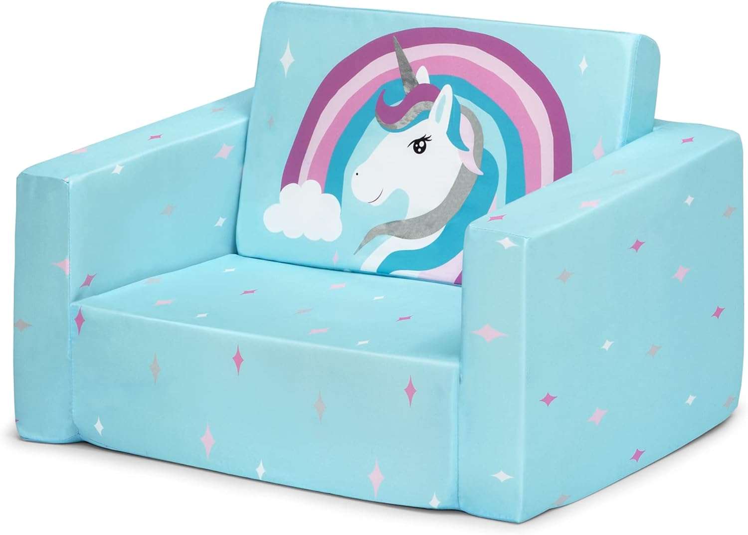 Delta Children Cozee 2-in-1 Convertible Sofa to Lounger For Bedroom - Lightweight,Portable Comfy Flip Open Couch-Sleeper for Kids, Blue Unicorn - 9