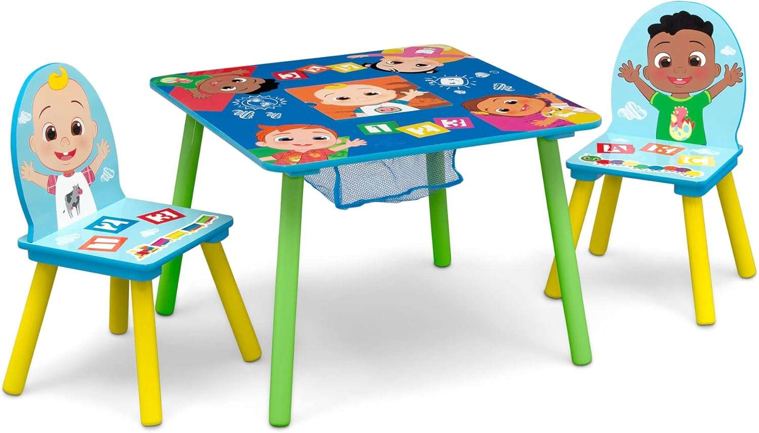 Delta Children Kids Table and Chair Set with Storage (2 Chairs Included) - Greenguard Gold Certified - Ideal for Arts & Crafts, Snack Time, Homeschooling, Homework & More, CoComelon - 1