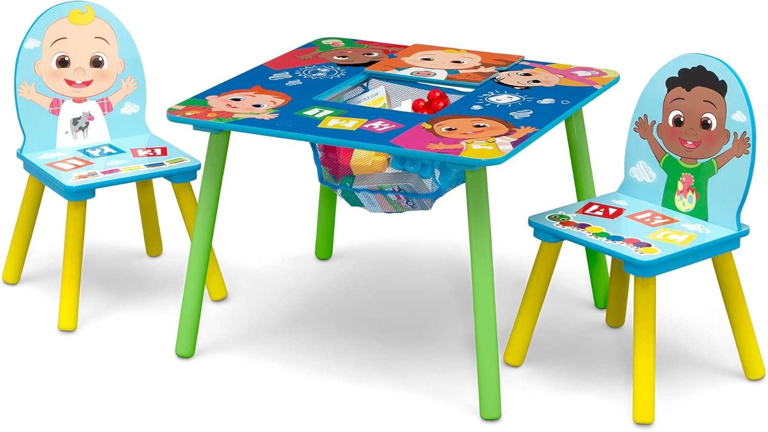 Delta Children Kids Table and Chair Set with Storage (2 Chairs Included) - Greenguard Gold Certified - Ideal for Arts & Crafts, Snack Time, Homeschooling, Homework & More, CoComelon - 8