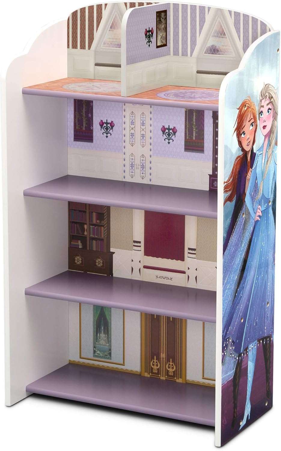 Delta Children Wooden Playhouse 4-Shelf Bookcase for Kids, Frozen II - 11