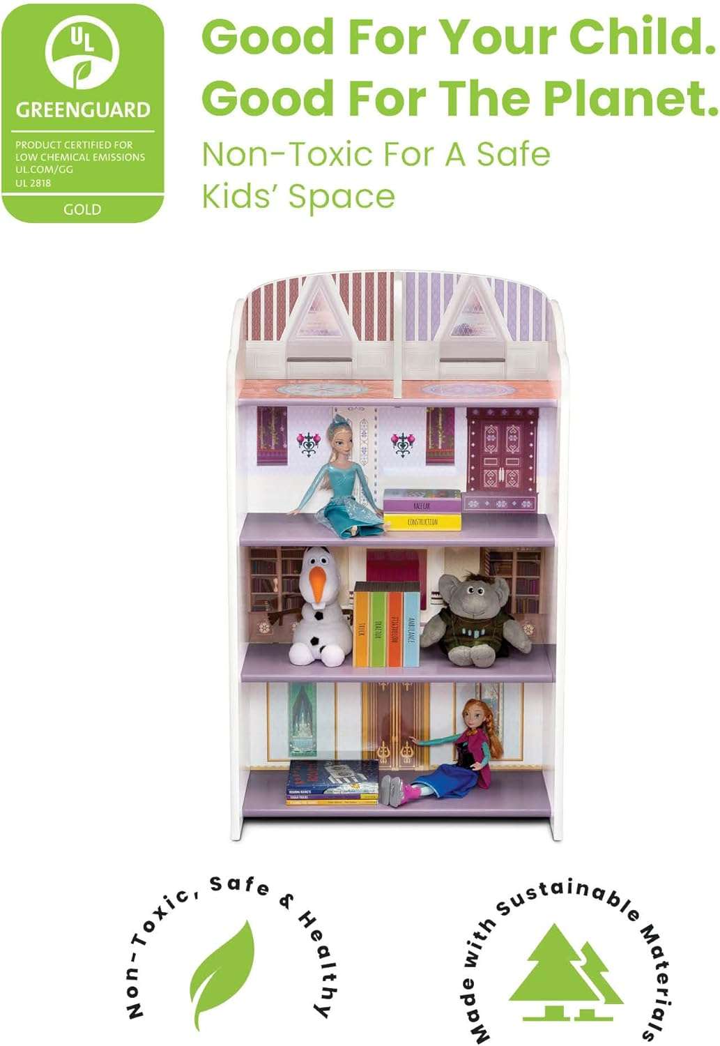 Delta Children Wooden Playhouse 4-Shelf Bookcase for Kids, Frozen II - 3