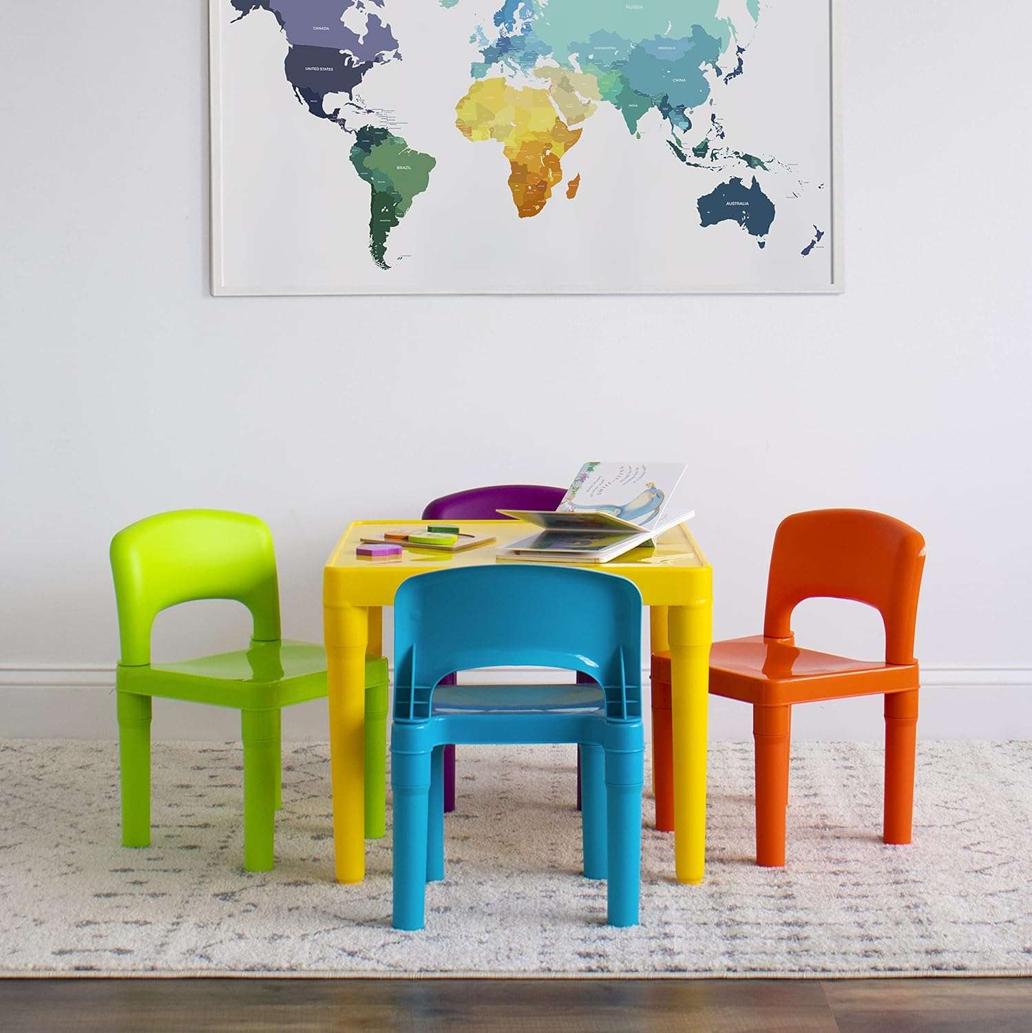 Humble Crew Kids Plastic 1 square table and 4 chairs, Yellow Table - Vibrant Chairs - 2