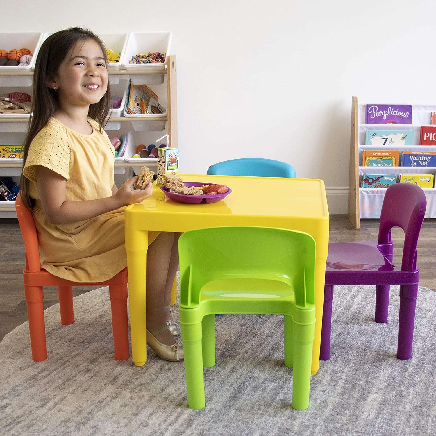 Humble Crew Kids Plastic 1 square table and 4 chairs, Yellow Table - Vibrant Chairs - 3