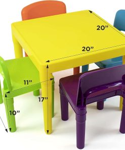 Humble Crew Kids Plastic 1 square table and 4 chairs, Yellow Table - Vibrant Chairs - 4