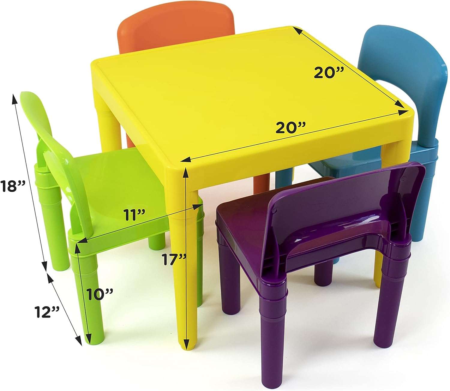 Humble Crew Kids Plastic 1 square table and 4 chairs, Yellow Table - Vibrant Chairs - 4