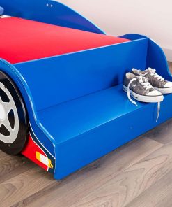 KidKraft Wooden Racecar Toddler Bed with Built-in Bench & Bed Rails - Red & Blue - 7
