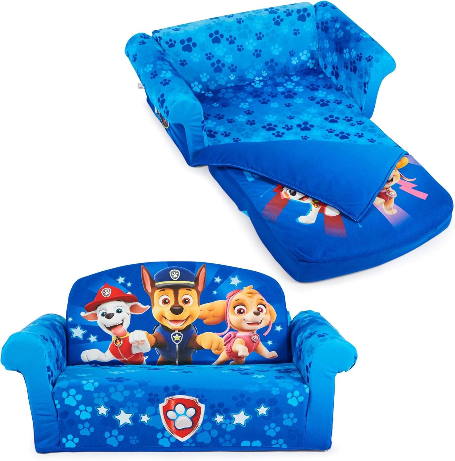 MARSHMALLOW Furniture, Paw Patrol 3-in-1 Slumber Sofa Baby Lounger, Convertible Kids Couch, Sofa Bed & Foam Toddler Nap Mat with Attached Blanket - 1