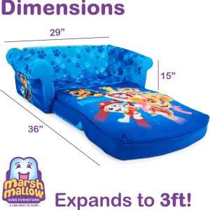 MARSHMALLOW Furniture, Paw Patrol 3-in-1 Slumber Sofa Baby Lounger, Convertible Kids Couch, Sofa Bed & Foam Toddler Nap Mat with Attached Blanket - 3