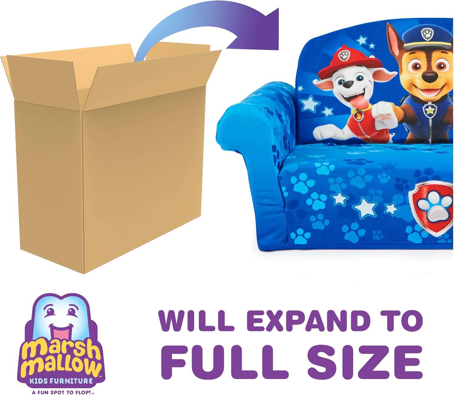 MARSHMALLOW Furniture, Paw Patrol 3-in-1 Slumber Sofa Baby Lounger, Convertible Kids Couch, Sofa Bed & Foam Toddler Nap Mat with Attached Blanket - 4