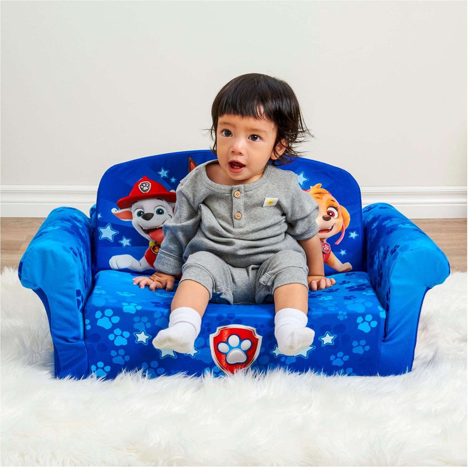MARSHMALLOW Furniture, Paw Patrol 3-in-1 Slumber Sofa Baby Lounger, Convertible Kids Couch, Sofa Bed & Foam Toddler Nap Mat with Attached Blanket - 6