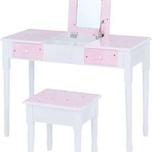 Fantasy Fields Teamson Kids Twinkle Star Kate Kids Vanity Set with Drawer and Mirror, Pink - White - 1