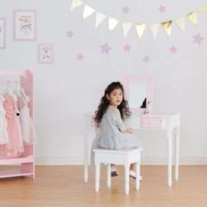 Fantasy Fields Teamson Kids Twinkle Star Kate Kids Vanity Set with Drawer and Mirror, Pink - White - 2