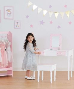 Fantasy Fields Teamson Kids Twinkle Star Kate Kids Vanity Set with Drawer and Mirror, Pink - White - 3
