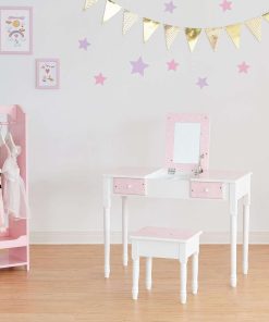 Fantasy Fields Teamson Kids Twinkle Star Kate Kids Vanity Set with Drawer and Mirror, Pink - White - 4