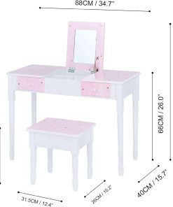 Fantasy Fields Teamson Kids Twinkle Star Kate Kids Vanity Set with Drawer and Mirror, Pink - White - 5