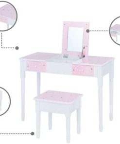 Fantasy Fields Teamson Kids Twinkle Star Kate Kids Vanity Set with Drawer and Mirror, Pink - White - 6