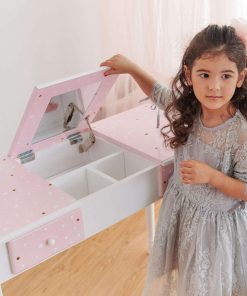 Fantasy Fields Teamson Kids Twinkle Star Kate Kids Vanity Set with Drawer and Mirror, Pink - White - 7