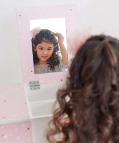 Fantasy Fields Teamson Kids Twinkle Star Kate Kids Vanity Set with Drawer and Mirror, Pink - White - 8