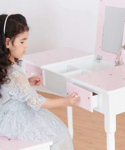 Fantasy Fields Teamson Kids Twinkle Star Kate Kids Vanity Set with Drawer and Mirror, Pink - White - 9