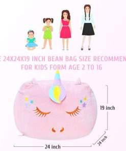 Unicorn Stuffed Animal Toy Storage, Kids Bean Bag Chair COVER ONLY, Velvet Extra Soft Stuffed Organization Replace Mesh Toy Hammock for Kids Blankets Towels Clothes Home Supplies Pink - 3