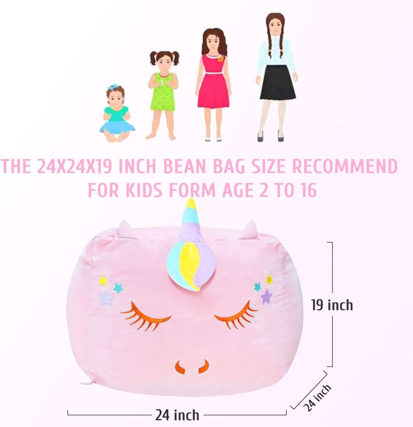 Unicorn Stuffed Animal Toy Storage, Kids Bean Bag Chair COVER ONLY, Velvet Extra Soft Stuffed Organization Replace Mesh Toy Hammock for Kids Blankets Towels Clothes Home Supplies Pink - 3