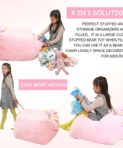 Unicorn Stuffed Animal Toy Storage, Kids Bean Bag Chair COVER ONLY, Velvet Extra Soft Stuffed Organization Replace Mesh Toy Hammock for Kids Blankets Towels Clothes Home Supplies Pink - 5