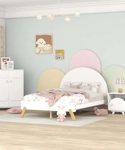 SOFTSEA Kids Bedroom Furniture Set 3-Piece Full Indoor Furniture Set Include Cute Full Size Platform Bed Frame, Nightstand and Wardrobe for Kids 2