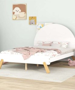 SOFTSEA Kids Bedroom Furniture Set 3-Piece Full Indoor Furniture Set Include Cute Full Size Platform Bed Frame, Nightstand and Wardrobe for Kids 3