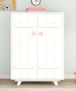 SOFTSEA Kids Bedroom Furniture Set 3-Piece Full Indoor Furniture Set Include Cute Full Size Platform Bed Frame, Nightstand and Wardrobe for Kids 4