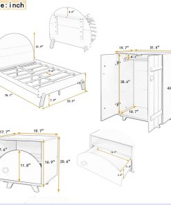 SOFTSEA Kids Bedroom Furniture Set 3-Piece Full Indoor Furniture Set Include Cute Full Size Platform Bed Frame, Nightstand and Wardrobe for Kids 6