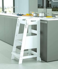 TOETOL Bamboo Toddler Kitchen Step Stool White Helper Standing Tower Height Adjustable with Anti-Slip Protection for Kids Kitchen Counter Learning 6