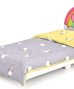 HONEY JOY Kids Bed, Toddler Upholstered Platform Floor Bed w-Headboard & Wooden Slat Base, No Box Spring Needed, Children Bedroom Furniture, Twin Bed Frame 3