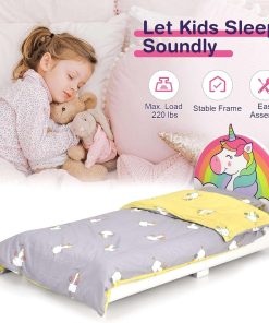 HONEY JOY Kids Bed, Toddler Upholstered Platform Floor Bed w-Headboard & Wooden Slat Base, No Box Spring Needed, Children Bedroom Furniture, Twin Bed Frame 8