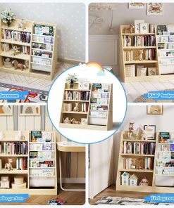 4 Tier Kids Wooden Bookshelf, Five Layer Sling Bookcase, Baby Storage Book Rack, Book and Toy Organizer Cabinet, Book Display, for Playroom, Bedroom, Toddler Room, Nursery,Classroom (Burlywood) - 6