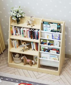 4 Tier Kids Wooden Bookshelf, Five Layer Sling Bookcase, Baby Storage Book Rack, Book and Toy Organizer Cabinet, Book Display, for Playroom, Bedroom, Toddler Room, Nursery,Classroom (Burlywood) - 9