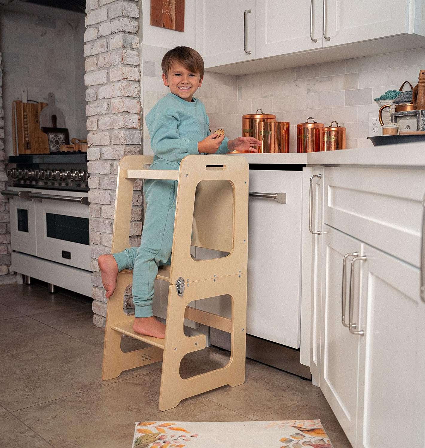Avenlur Date 4-in-1 Foldable Kitchen Tower - Toddler Step Stool with Chalkboard, Desk Table and Chair - Waldorf and Montessori Kitchen Stool - Kitchen Helper for Toddlers 18 Months to 6 Years - 2