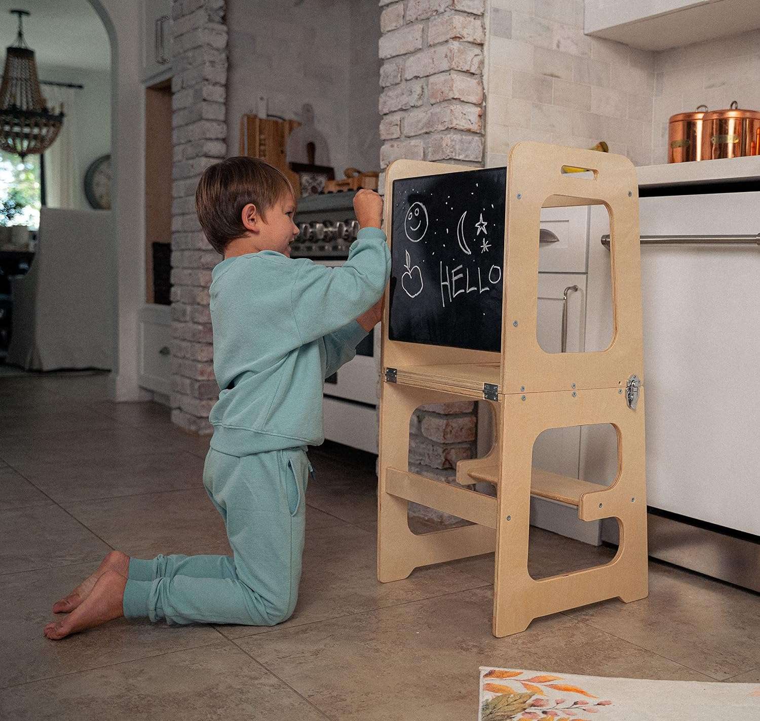 Avenlur Date 4-in-1 Foldable Kitchen Tower - Toddler Step Stool with Chalkboard, Desk Table and Chair - Waldorf and Montessori Kitchen Stool - Kitchen Helper for Toddlers 18 Months to 6 Years - 3
