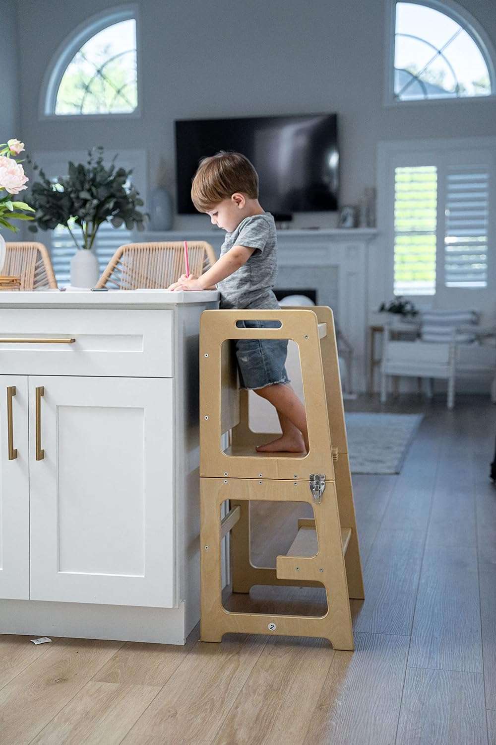 Avenlur Date 4-in-1 Foldable Kitchen Tower - Toddler Step Stool with Chalkboard, Desk Table and Chair - Waldorf and Montessori Kitchen Stool - Kitchen Helper for Toddlers 18 Months to 6 Years - 4