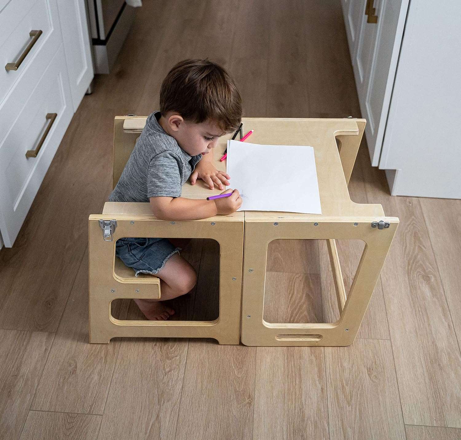 Avenlur Date 4-in-1 Foldable Kitchen Tower - Toddler Step Stool with Chalkboard, Desk Table and Chair - Waldorf and Montessori Kitchen Stool - Kitchen Helper for Toddlers 18 Months to 6 Years - 5
