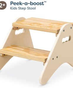 B. toys- B. spaces- Step Stool for Kids – Ivory & Wood Stepping Stool for The Bedroom, Bathroom, Kitchen – Furniture for Toddlers – Peek-A-Boost – 2 Years + - 3