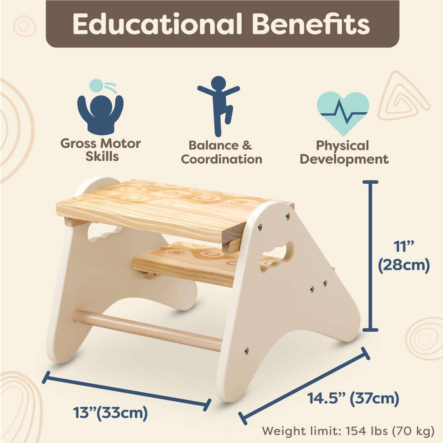 B. toys- B. spaces- Step Stool for Kids – Ivory & Wood Stepping Stool for The Bedroom, Bathroom, Kitchen – Furniture for Toddlers – Peek-A-Boost – 2 Years + - 4
