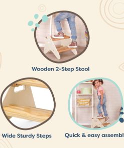 B. toys- B. spaces- Step Stool for Kids – Ivory & Wood Stepping Stool for The Bedroom, Bathroom, Kitchen – Furniture for Toddlers – Peek-A-Boost – 2 Years + - 5