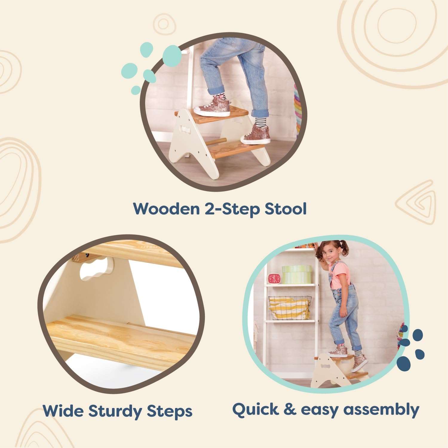 B. toys- B. spaces- Step Stool for Kids – Ivory & Wood Stepping Stool for The Bedroom, Bathroom, Kitchen – Furniture for Toddlers – Peek-A-Boost – 2 Years + - 5