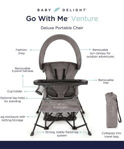 Baby Delight Go with Me Venture Portable Chair - Indoor and Outdoor - Sun Canopy - 3 Child Growth Stages - Grey - 2