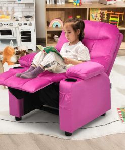 COSTWAY Larger Kids Recliner Chair, Adjustable Lounge Recliner w- 2 Cup Holders, 1 Side Pocket, 2 Front Pockets, Footrest, Velvet Fabric Recliner for Boys & Girls, Ideal for Bedroom - 2