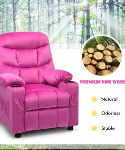 COSTWAY Larger Kids Recliner Chair, Adjustable Lounge Recliner w- 2 Cup Holders, 1 Side Pocket, 2 Front Pockets, Footrest, Velvet Fabric Recliner for Boys & Girls, Ideal for Bedroom - 6