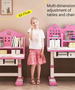 Children Learning Desk and Chair Set Pink Desk Set Height Adjustable with Drawers and Storage Compartments Curved Desktop Cartoon Learning Desks and Chairs Reading-Learning-Writing for Girls - 3
